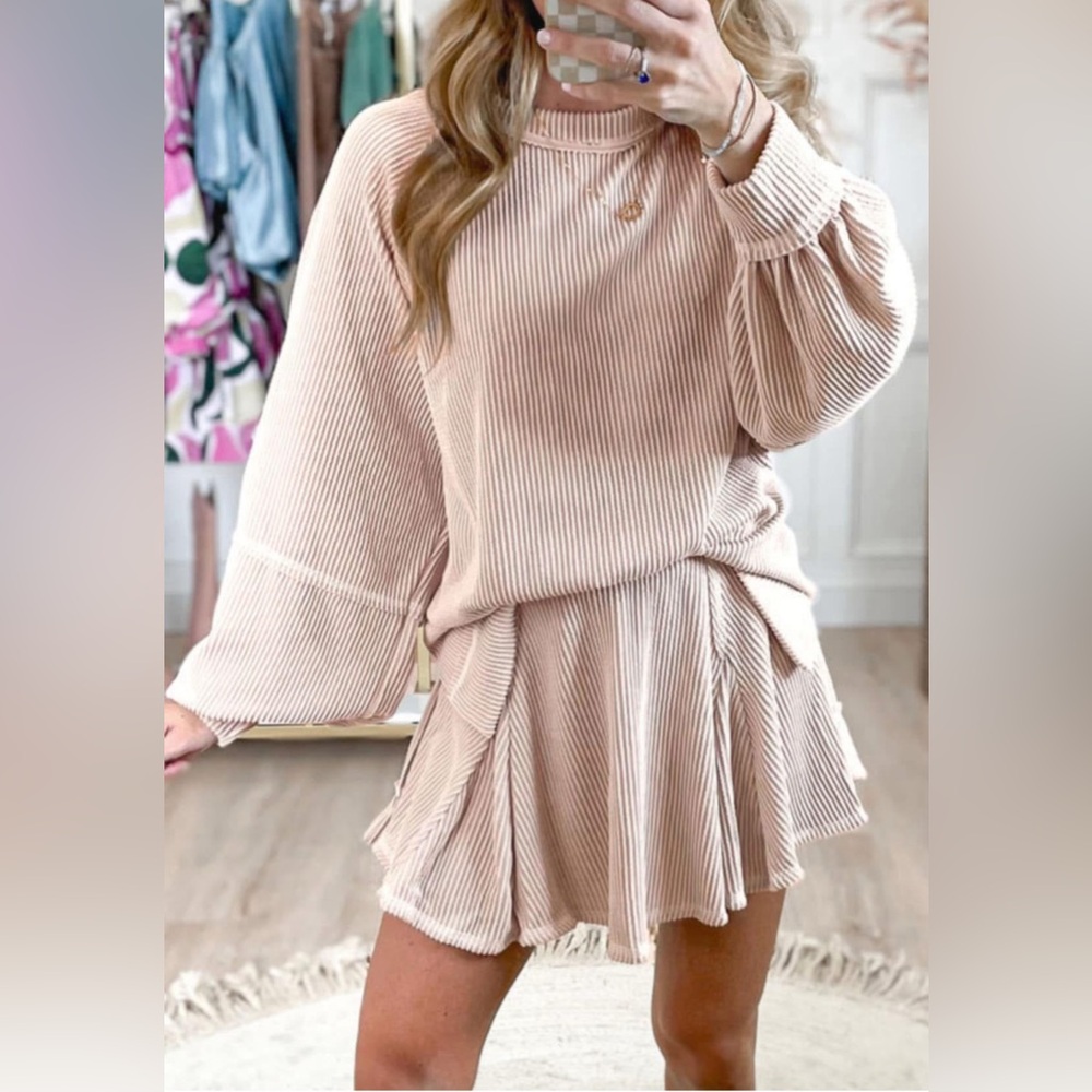 M Mama Couture Boutique Pink Ribbed Sweater and Skirt Set